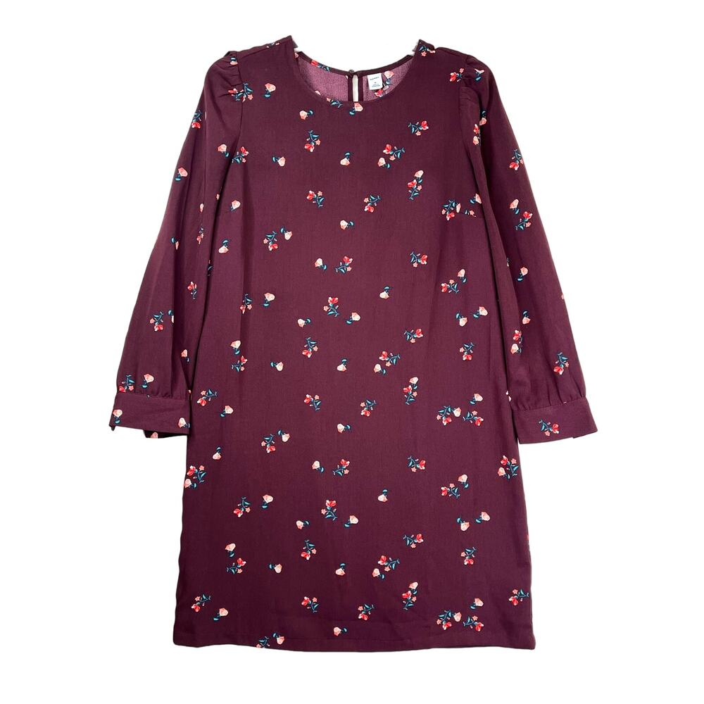 Old Navy long sleeve woven shift dress in burgundy ditsy floral, size M
